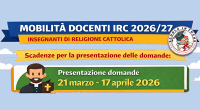 Mobilità docenti di IRC 2026/27. Domande dal 21 marzo al 17 aprile